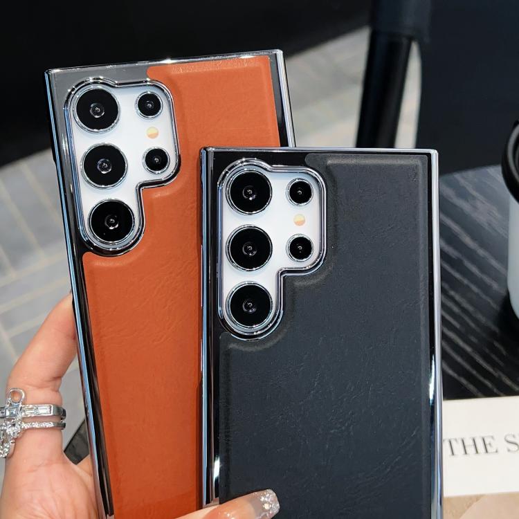 For Samsung Galaxy S24 Ultra 5G Palida Electroplated Mecha-Style Vegan Leather Shockproof Phone Case