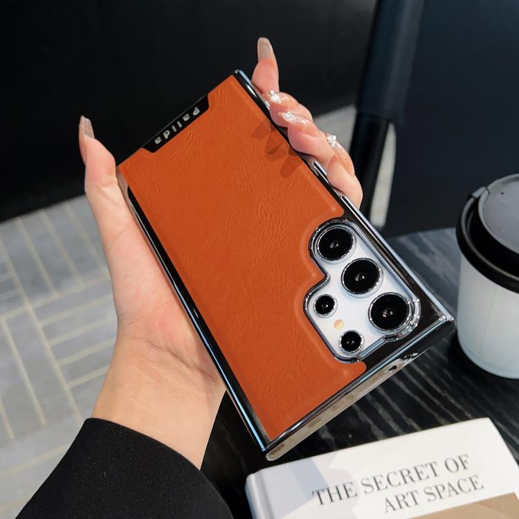 For Samsung Galaxy S23 Ultra 5G Palida Electroplated Mecha-Style Vegan Leather Shockproof Phone Case