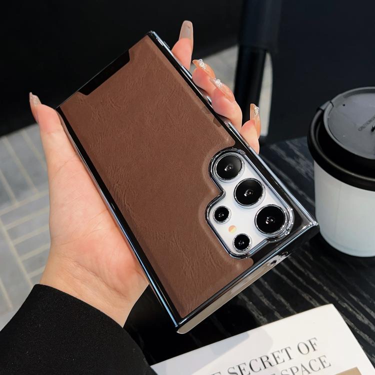 For Samsung Galaxy S23 Ultra 5G Palida Electroplated Mecha-Style Vegan Leather Shockproof Phone Case