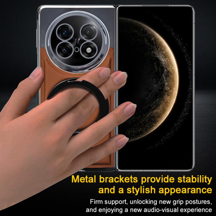 For OPPO Find N3 Foldable Screen Holder Electroplated Vegan Leather Phone Case