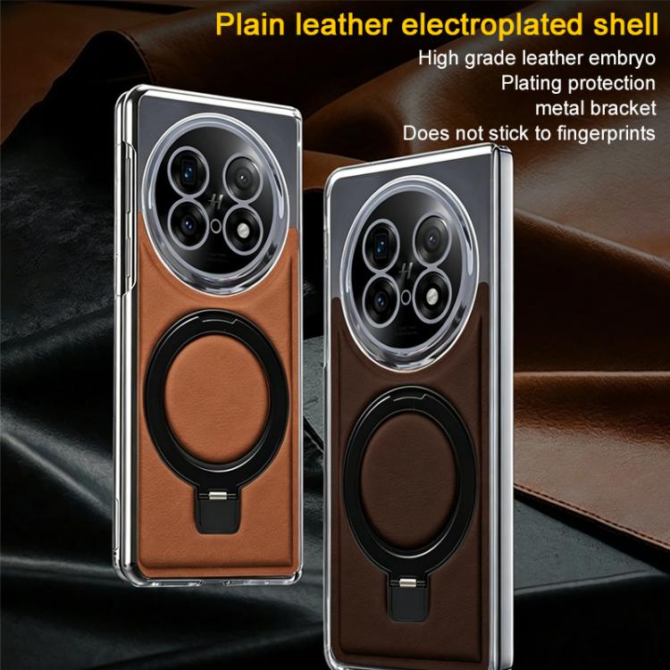 For OPPO Find N3 Foldable Screen Holder Electroplated Vegan Leather Phone Case