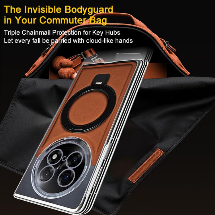 For OPPO Find N3 Foldable Screen Holder Electroplated Vegan Leather Phone Case