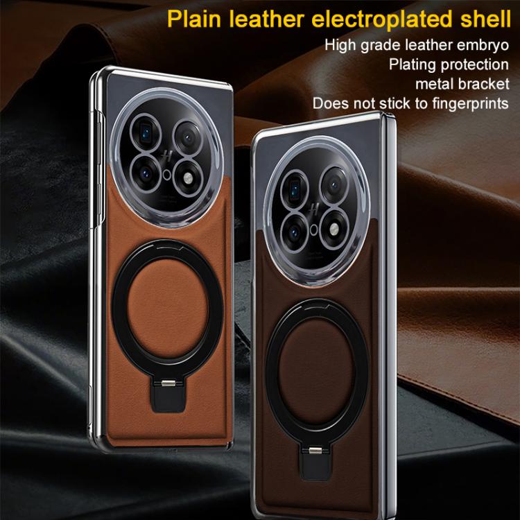 For OPPO Find N5 Foldable Screen Holder Electroplated Vegan Leather Phone Case