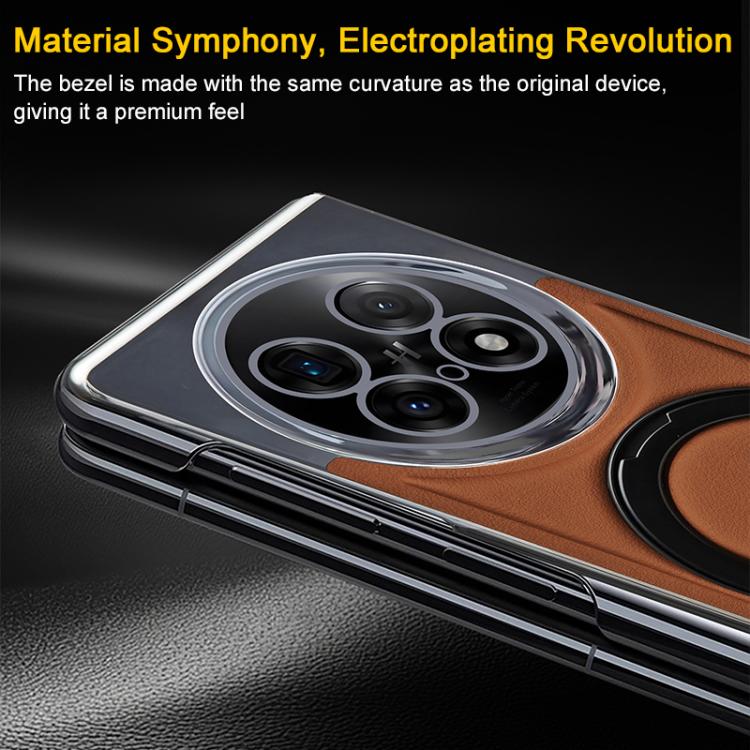For OPPO Find N5 Foldable Screen Holder Electroplated Vegan Leather Phone Case