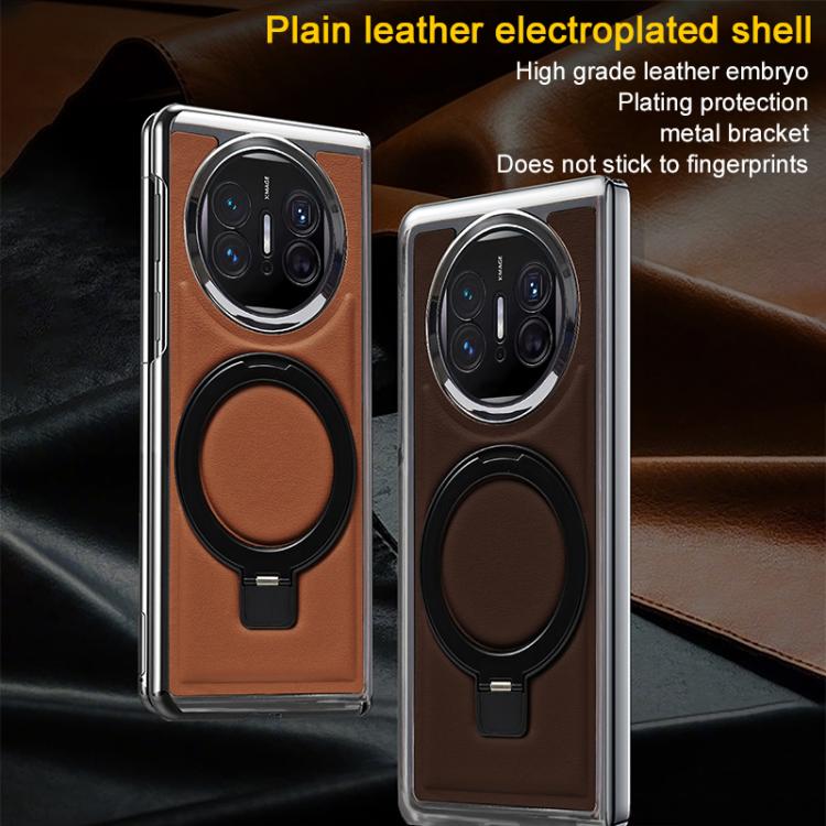 For Huawei Mate X3 Foldable Screen Holder Electroplated Vegan Leather Phone Case