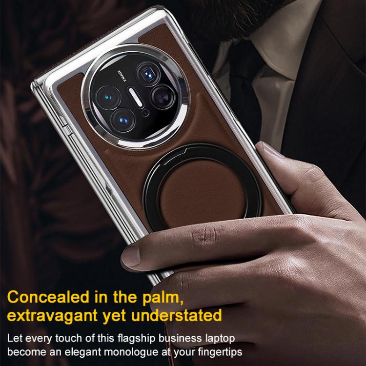 For Huawei Mate X3 Foldable Screen Holder Electroplated Vegan Leather Phone Case