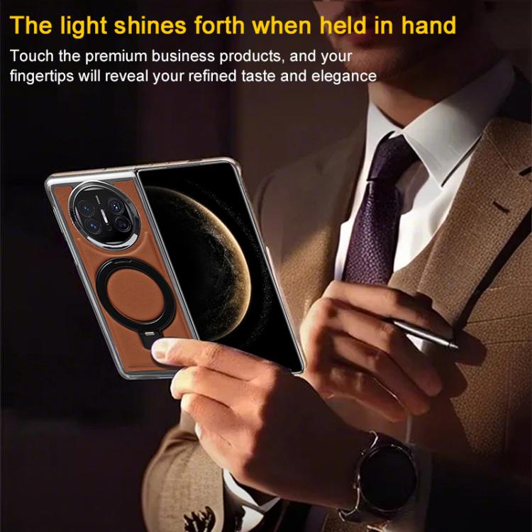 For Huawei Mate X3 Foldable Screen Holder Electroplated Vegan Leather Phone Case