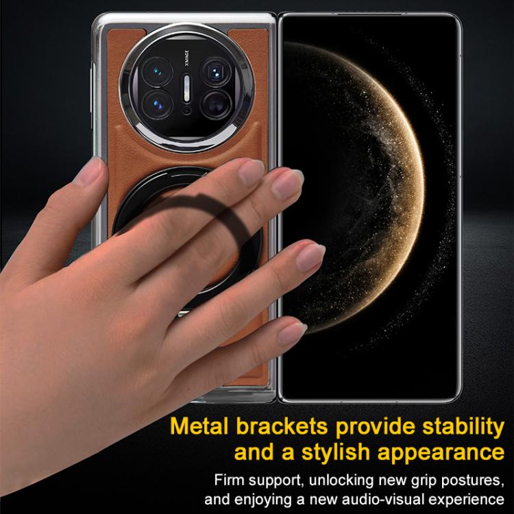 For Huawei Mate X3 Foldable Screen Holder Electroplated Vegan Leather Phone Case