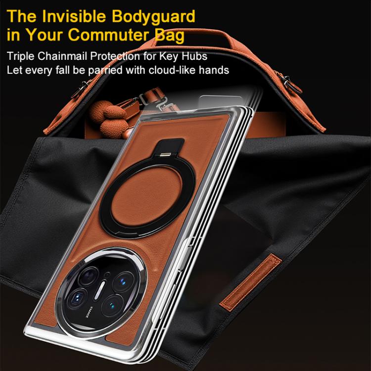 For Huawei Mate X3 Foldable Screen Holder Electroplated Vegan Leather Phone Case