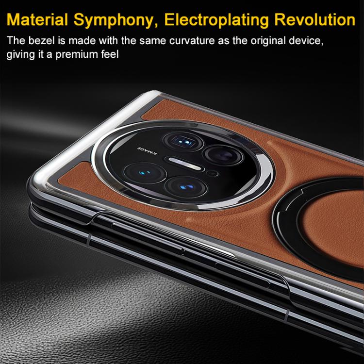 For Huawei Mate X3 Foldable Screen Holder Electroplated Vegan Leather Phone Case