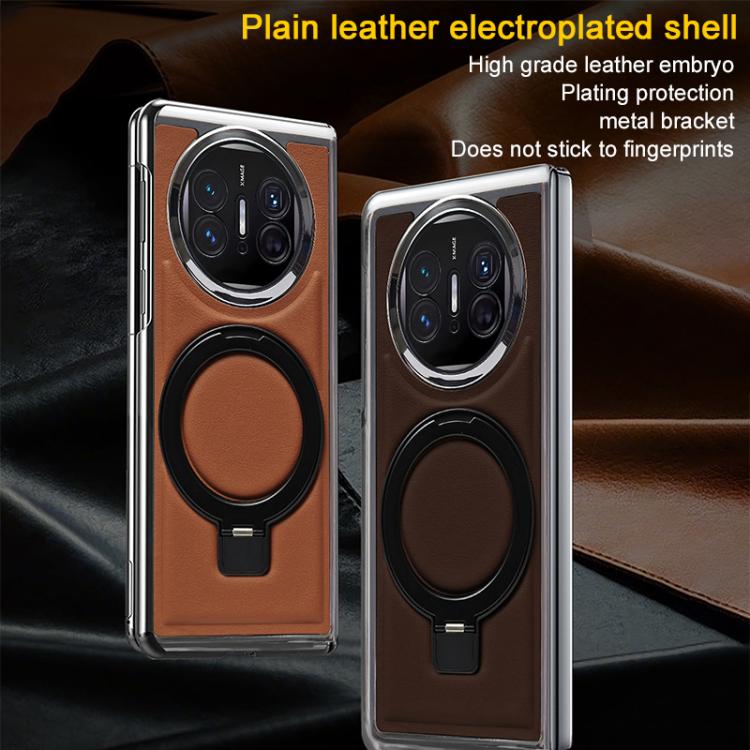 For Huawei Mate X5 Foldable Screen Holder Electroplated Vegan Leather Phone Case