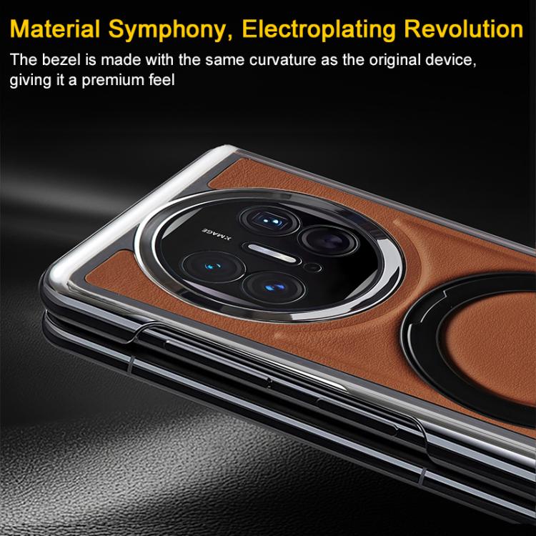 For Huawei Mate X5 Foldable Screen Holder Electroplated Vegan Leather Phone Case