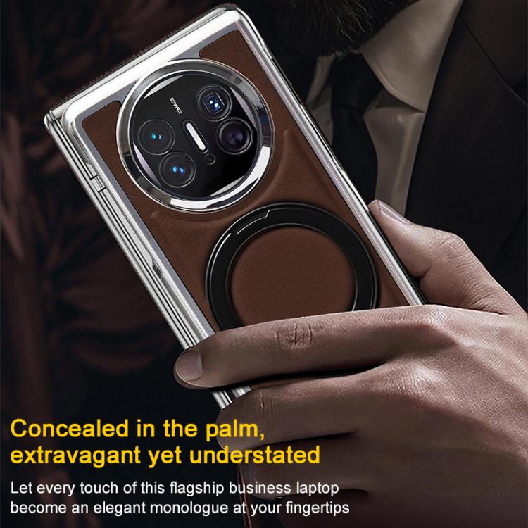 For Huawei Mate X5 Foldable Screen Holder Electroplated Vegan Leather Phone Case