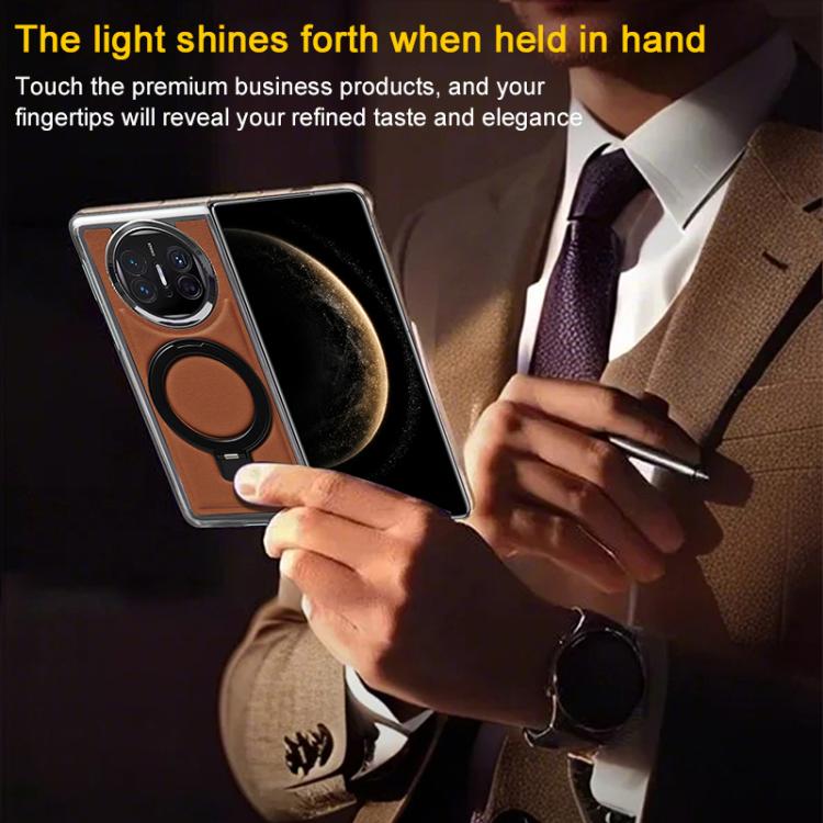 For Huawei Mate X5 Foldable Screen Holder Electroplated Vegan Leather Phone Case
