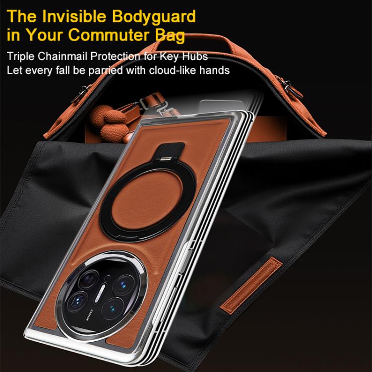 For Huawei Mate X5 Foldable Screen Holder Electroplated Vegan Leather Phone Case