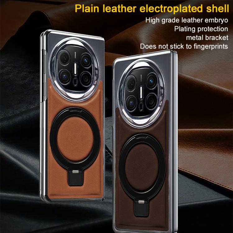 For Huawei Mate X6 Foldable Screen Holder Electroplated Vegan Leather Phone Case
