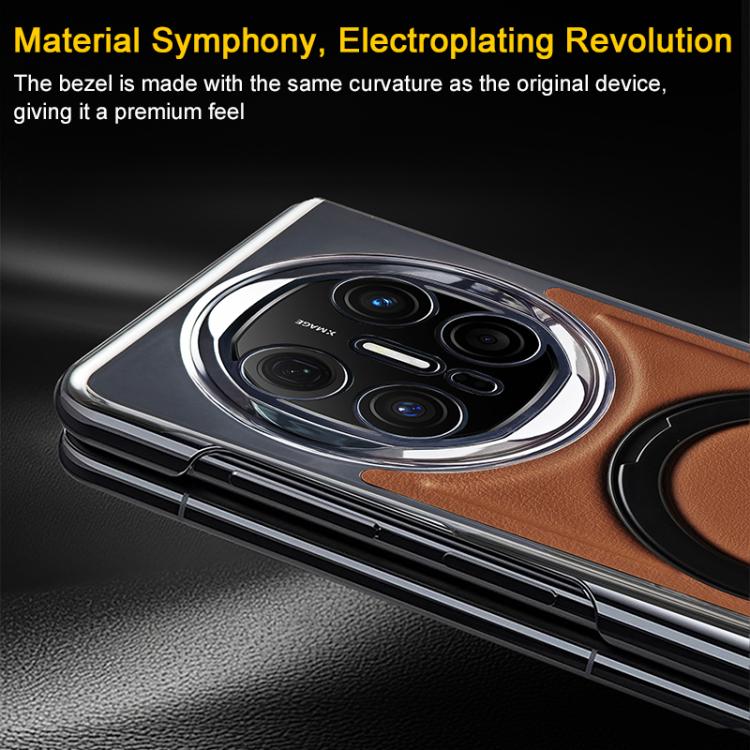 For Huawei Mate X6 Foldable Screen Holder Electroplated Vegan Leather Phone Case