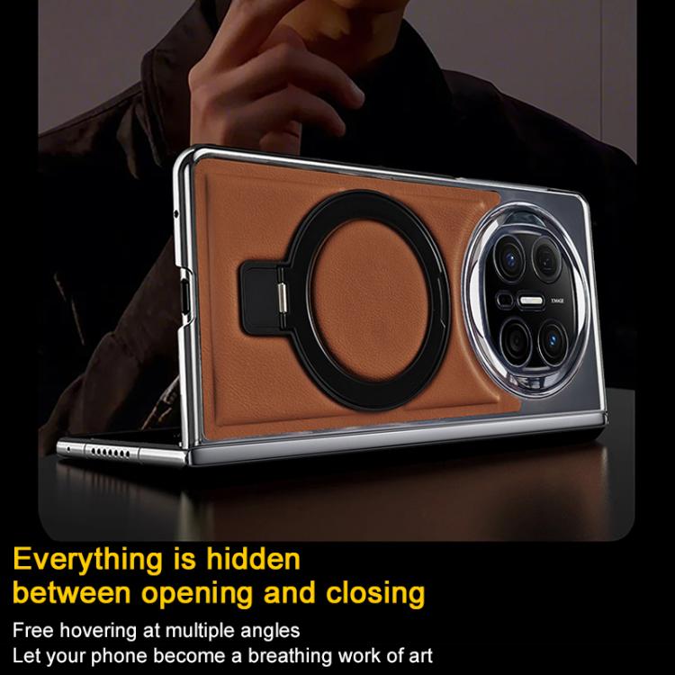 For Huawei Mate X6 Foldable Screen Holder Electroplated Vegan Leather Phone Case