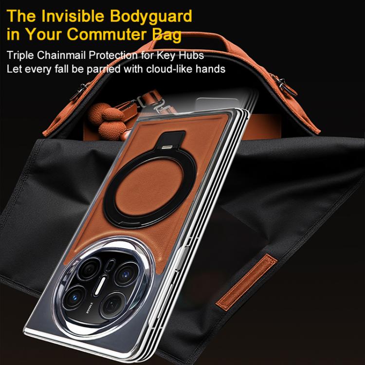 For Huawei Mate X6 Foldable Screen Holder Electroplated Vegan Leather Phone Case
