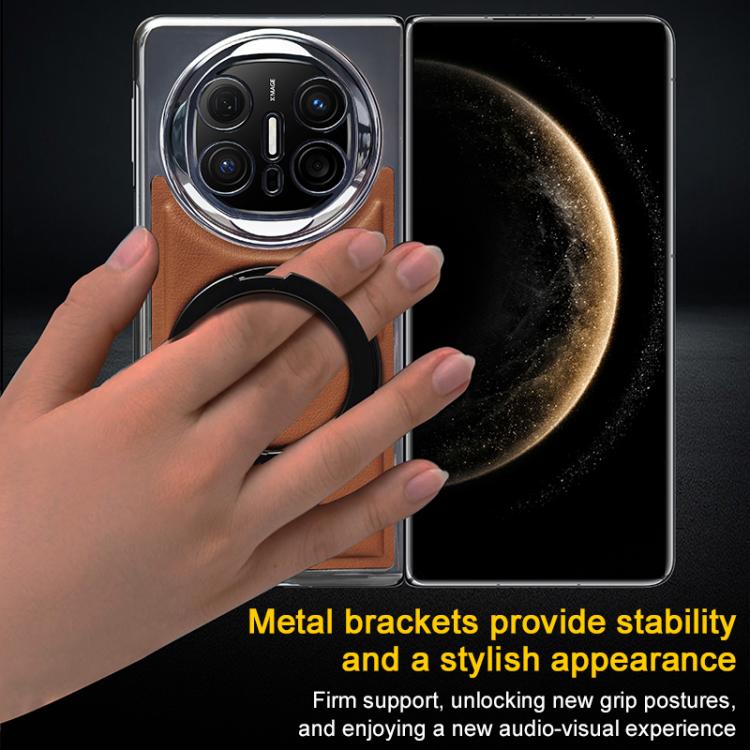 For Huawei Mate X6 Foldable Screen Holder Electroplated Vegan Leather Phone Case