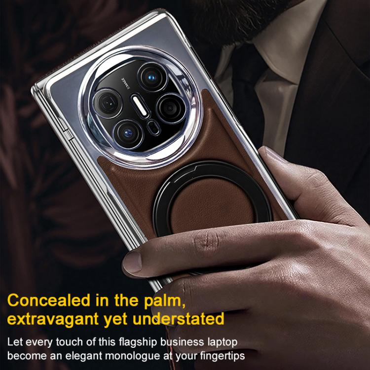 For Huawei Mate X6 Foldable Screen Holder Electroplated Vegan Leather Phone Case