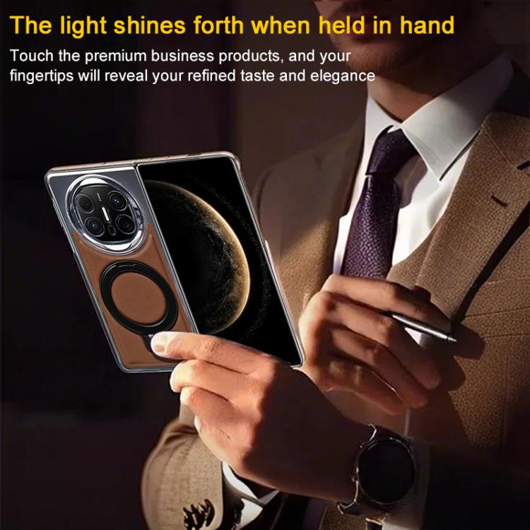 For Huawei Mate X6 Foldable Screen Holder Electroplated Vegan Leather Phone Case