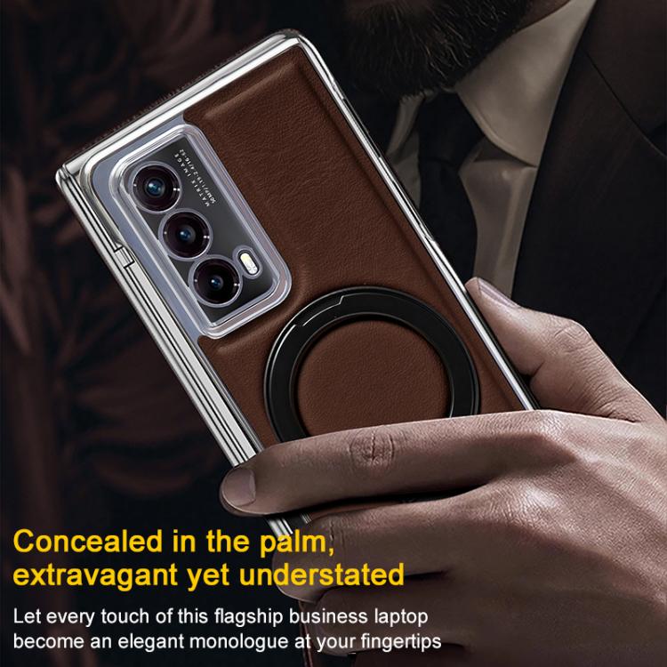 For Honor Magic VS2 Foldable Screen Holder Electroplated Vegan Leather Phone Case