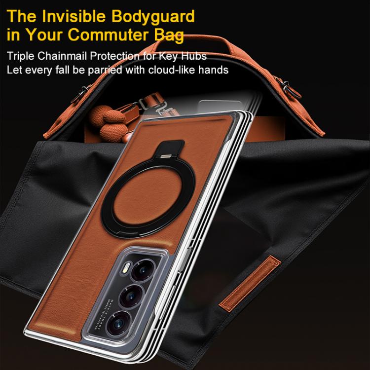 For Honor Magic VS2 Foldable Screen Holder Electroplated Vegan Leather Phone Case