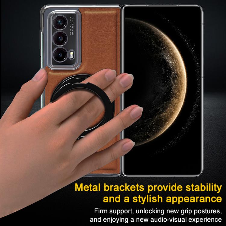For Honor Magic VS2 Foldable Screen Holder Electroplated Vegan Leather Phone Case