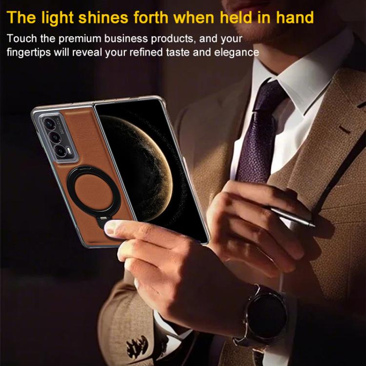 For Honor Magic VS2 Foldable Screen Holder Electroplated Vegan Leather Phone Case
