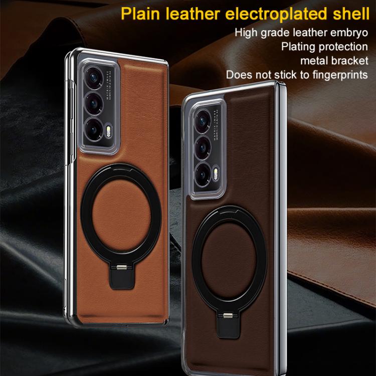 For Honor Magic VS2 Foldable Screen Holder Electroplated Vegan Leather Phone Case