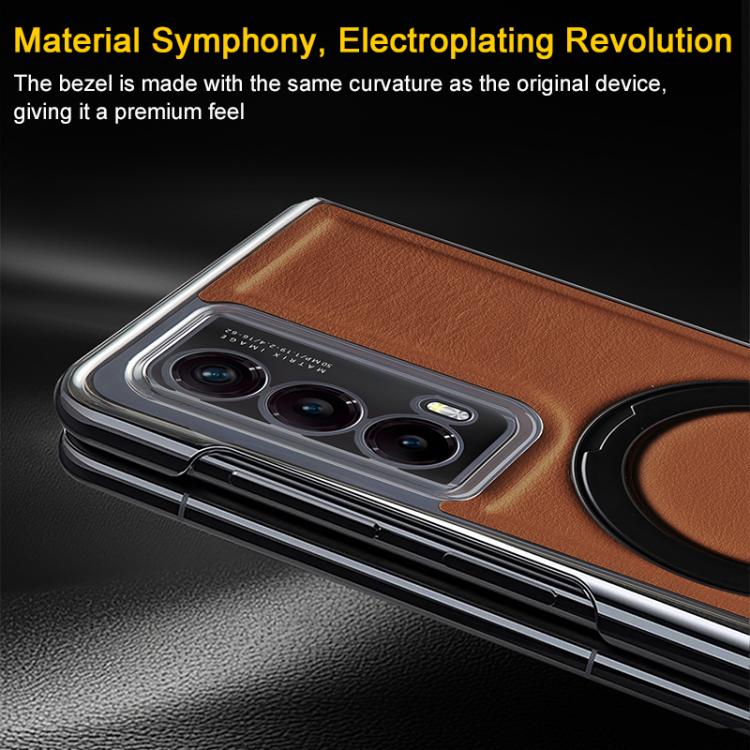 For Honor Magic VS2 Foldable Screen Holder Electroplated Vegan Leather Phone Case