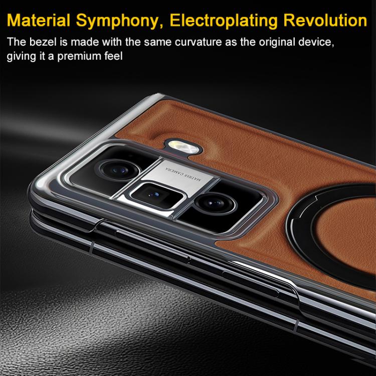 For Honor Magic VS3 Foldable Screen Holder Electroplated Vegan Leather Phone Case