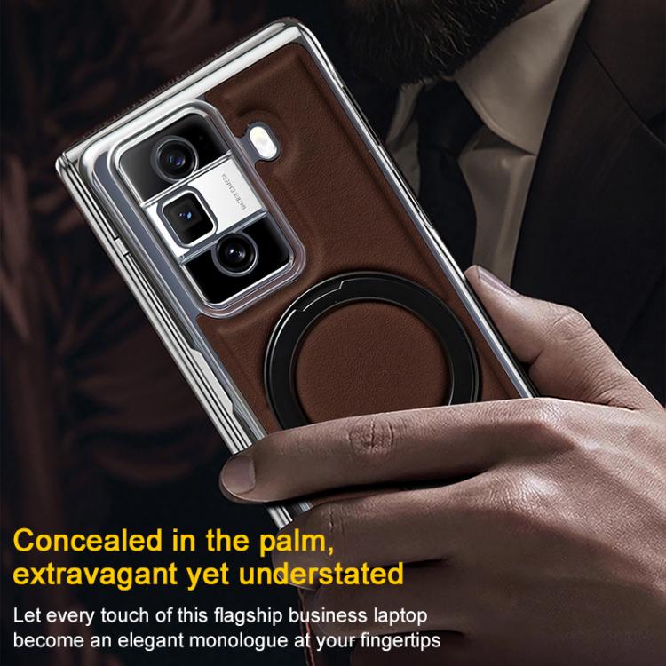 For Honor Magic VS3 Foldable Screen Holder Electroplated Vegan Leather Phone Case