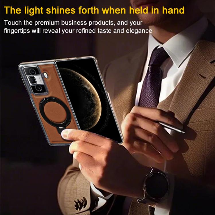For Honor Magic VS3 Foldable Screen Holder Electroplated Vegan Leather Phone Case