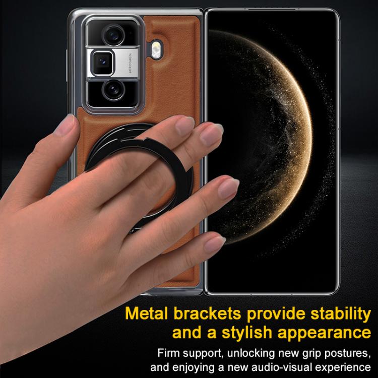 For Honor Magic VS3 Foldable Screen Holder Electroplated Vegan Leather Phone Case