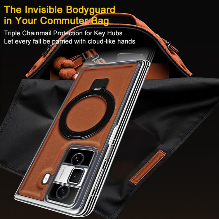 For Honor Magic VS3 Foldable Screen Holder Electroplated Vegan Leather Phone Case