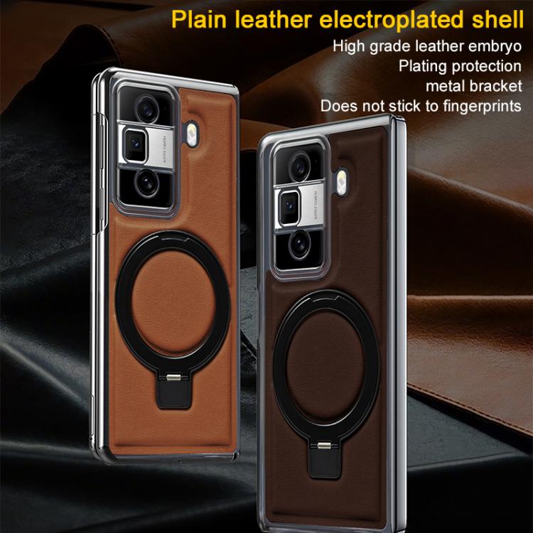For Honor Magic VS3 Foldable Screen Holder Electroplated Vegan Leather Phone Case