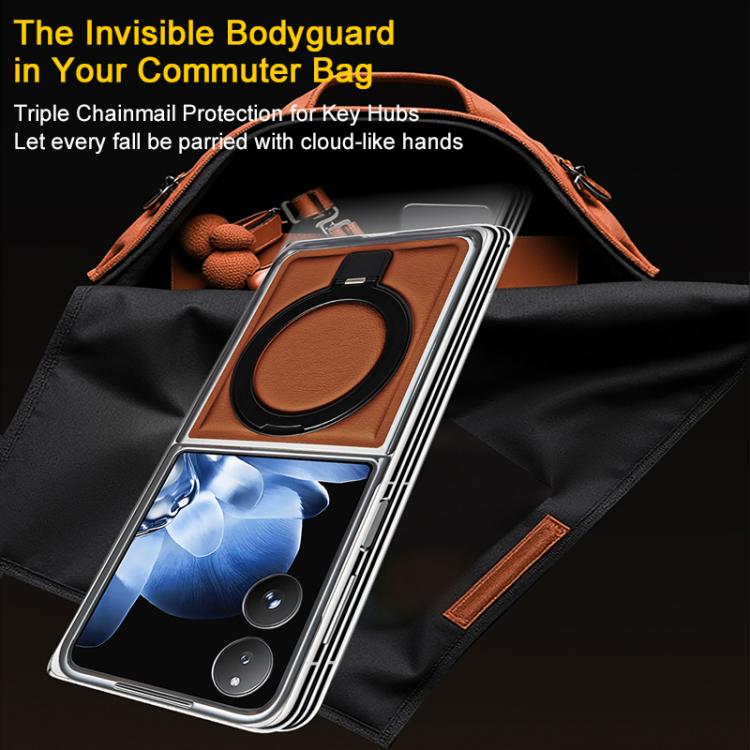 For Xiaomi Mix Flip Foldable Screen Holder Electroplated Vegan Leather Phone Case