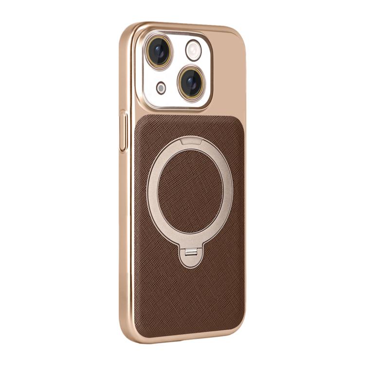 For iPhone 14 Gold Shield Magnetic Holder Lens Film Phone Case