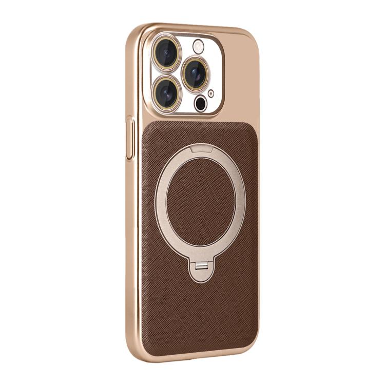 For iPhone 14 Pro Max Gold Shield Magnetic Holder Lens Film Phone Case