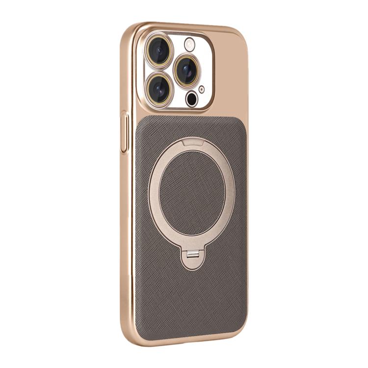 For iPhone 14 Pro Max Gold Shield Magnetic Holder Lens Film Phone Case