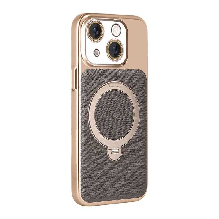 For iPhone 15 Gold Shield Magnetic Holder Lens Film Phone Case