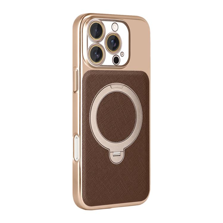 For iPhone 16 Pro Gold Shield Magnetic Holder Lens Film Phone Case