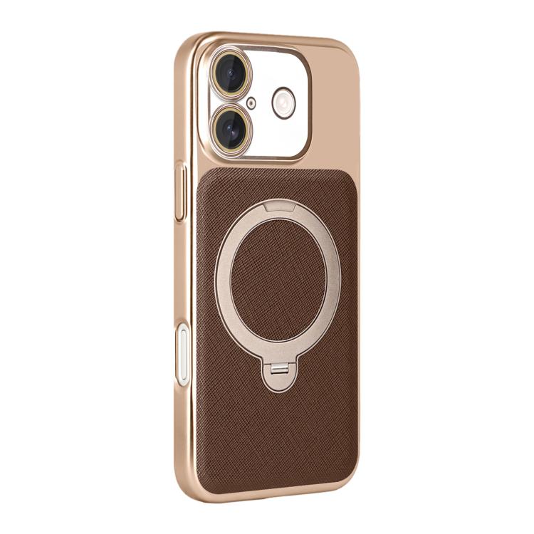 For iPhone 17 Gold Shield Magnetic Holder Lens Film Phone Case