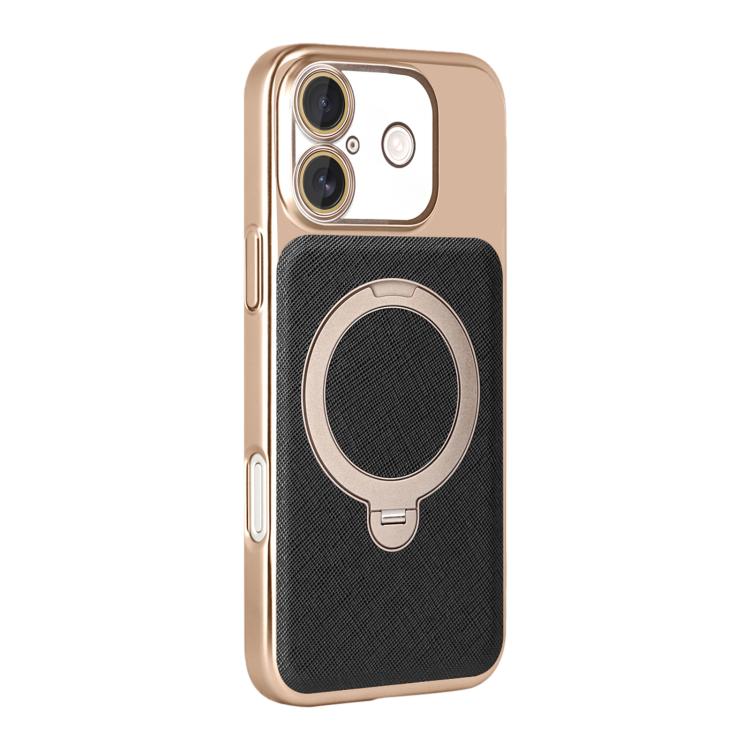 For iPhone 17 Gold Shield Magnetic Holder Lens Film Phone Case