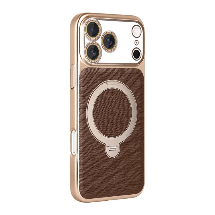 For iPhone 17 Pro Gold Shield Magnetic Holder Lens Film Phone Case
