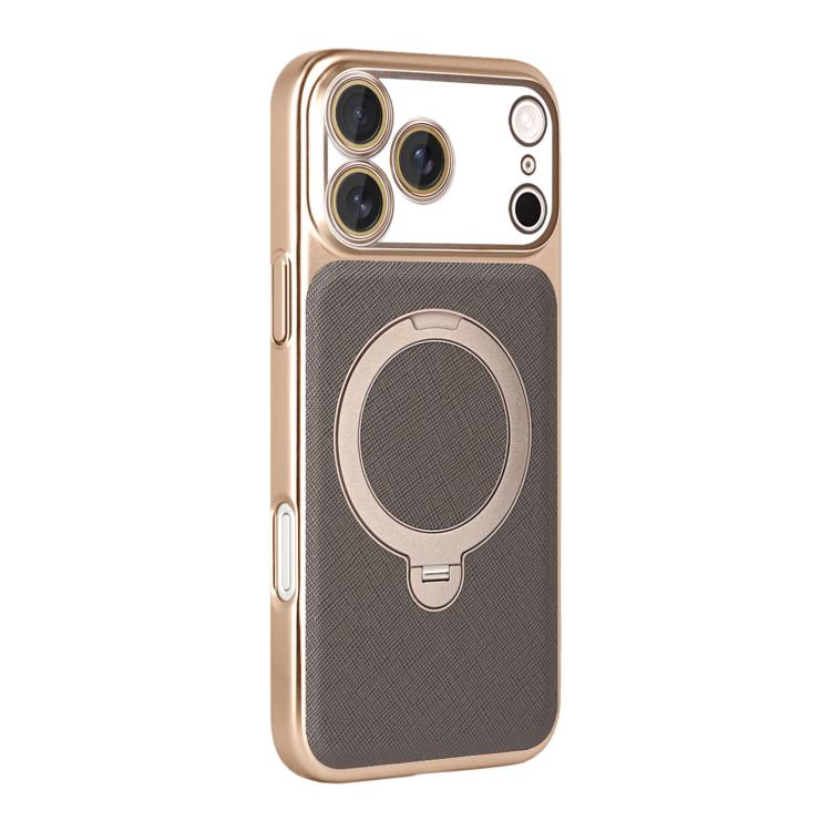 For iPhone 17 Pro Gold Shield Magnetic Holder Lens Film Phone Case