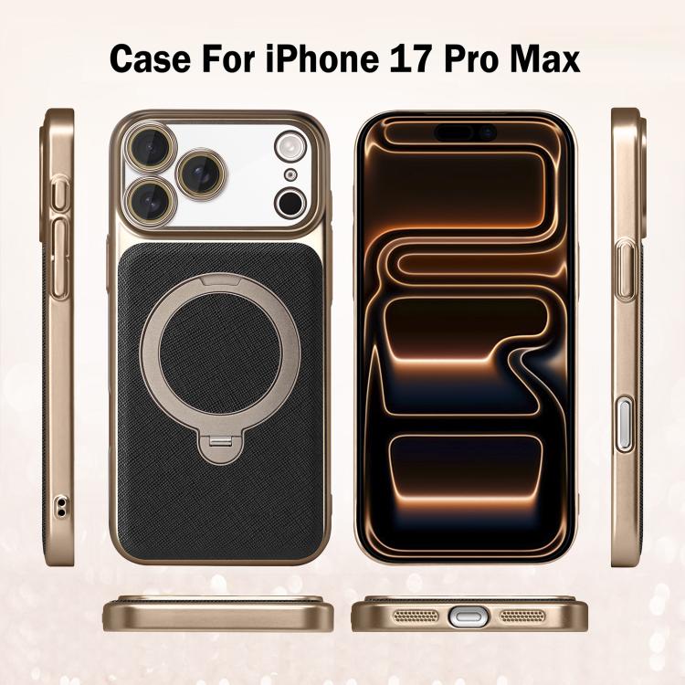 For iPhone 14 Pro Max Gold Shield Magnetic Holder Lens Film Phone Case