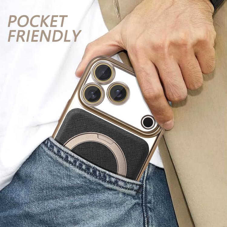 For iPhone 14 Gold Shield Magnetic Holder Lens Film Phone Case